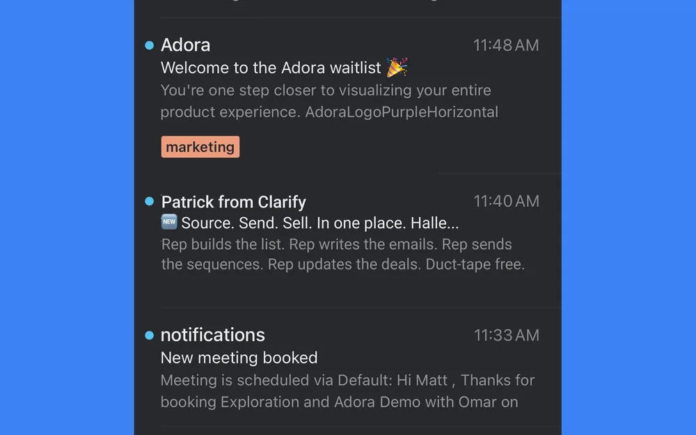 Inbox mock: “Source. Send. Sell. In one place.”
