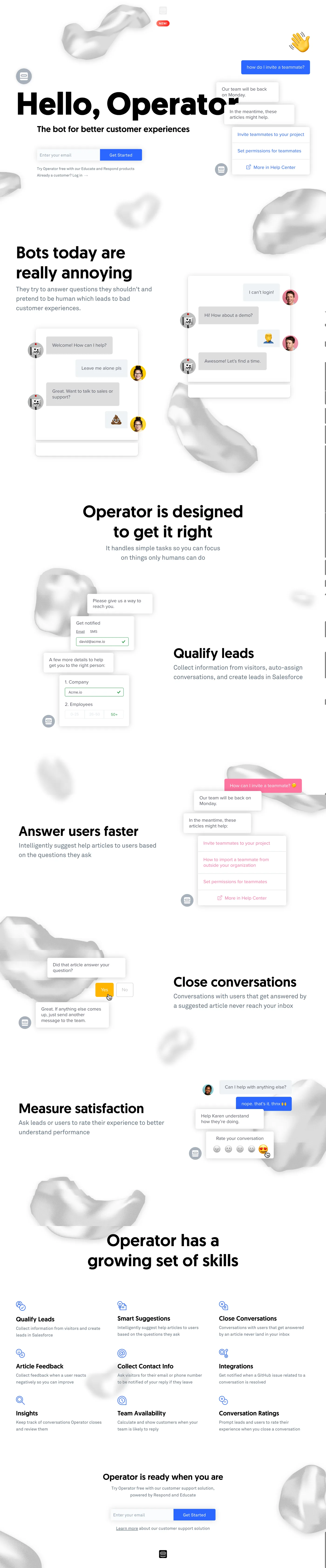 Intercom — Operator landing page, Aug 2017