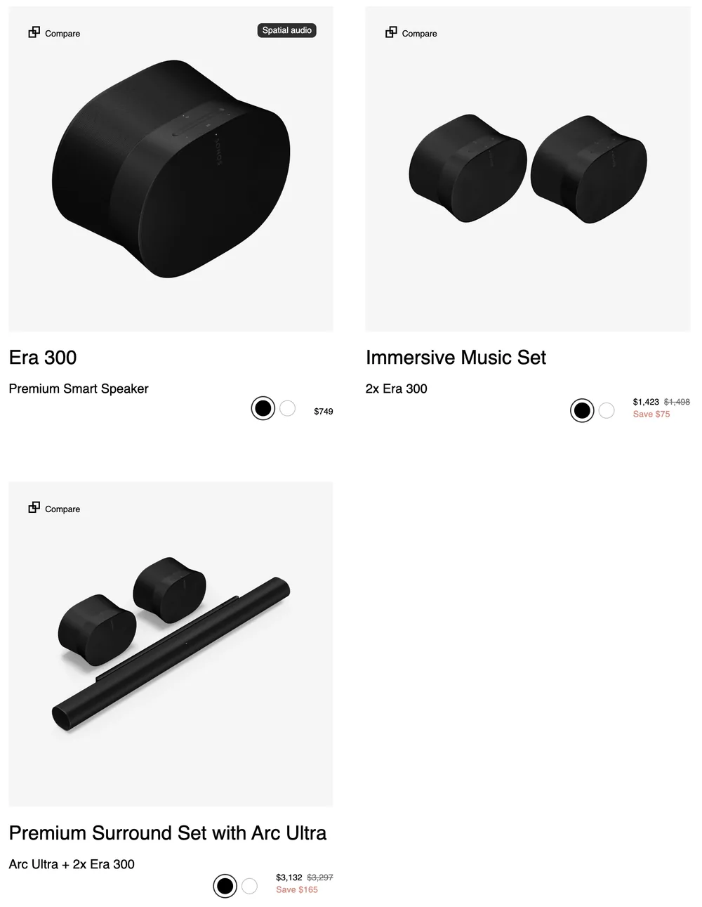 Sonos store: Era 300 sold alone, as the Immersive Music Set, and in the Premium Surround Set
